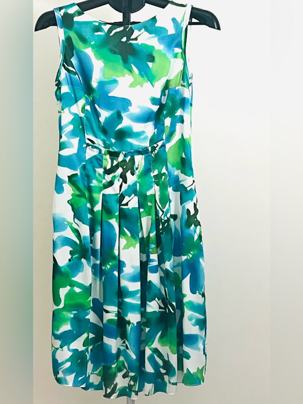 Jones New York Women’s Sleeveless Lined Blue & Green Floral A-Line Dress Size 4